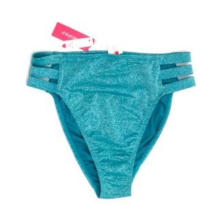 NWT Xhilaration high leg bikini bottom blue L